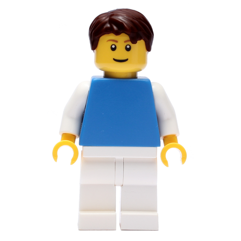 LEGO Man, Blue Torso, White Legs, Dark Brown Hair (fig-008881)