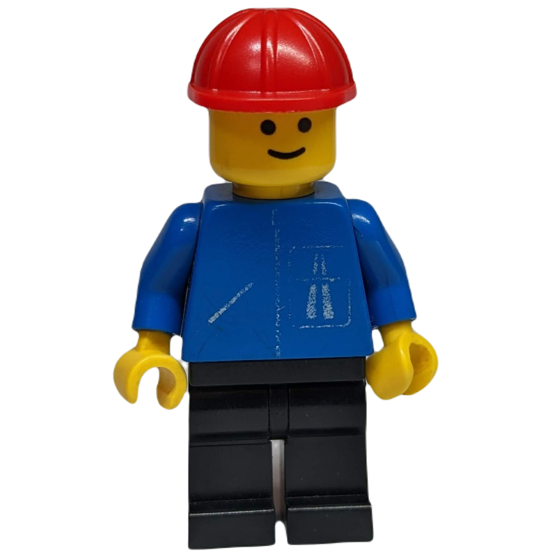 LEGO Man, Blue Jacket with Highway Logo, Black Legs, Red Hard Hat (fig-008885)