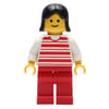Woman, Red and White Striped Shirt, Red Legs, Black Hair