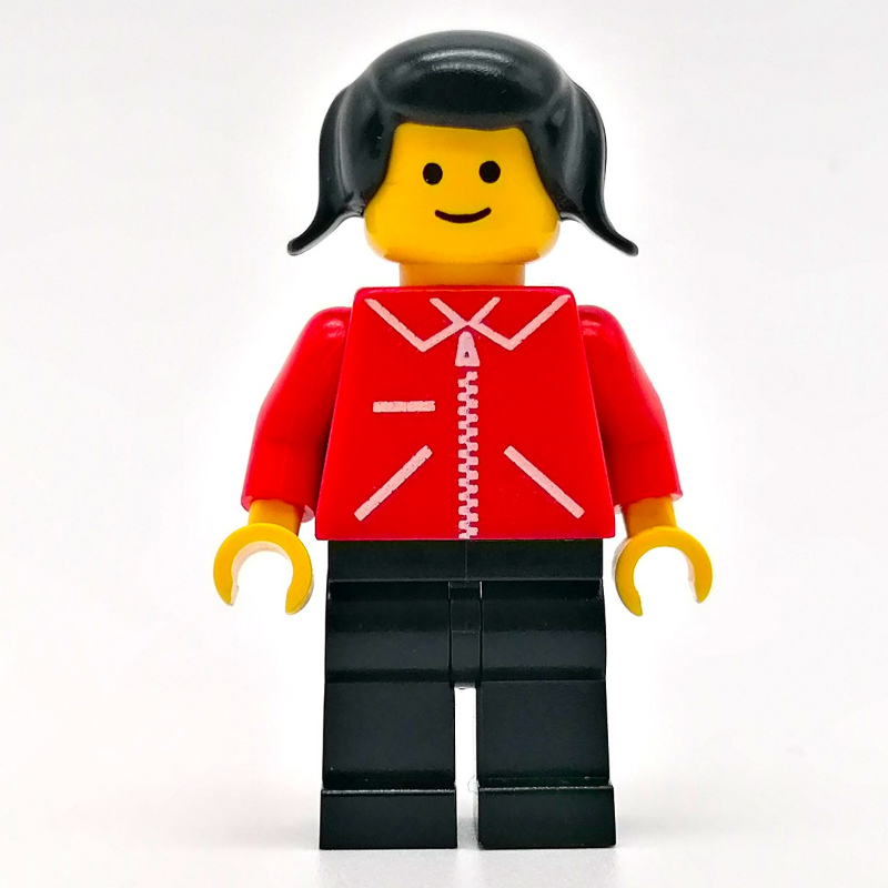 LEGO Woman, Red Jacket with Zipper and Pockets, Black Legs, Black Hair (fig-008889)
