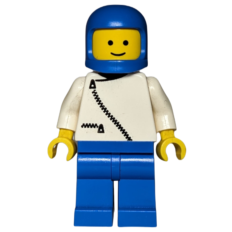 LEGO Man, White Jacket with Zipper, Blue Legs, Blue Helmet (fig-008891)