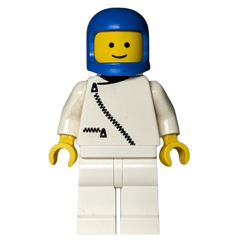 LEGO Man, White Jacket with Zipper, White Legs, Blue Helmet (fig-008892)