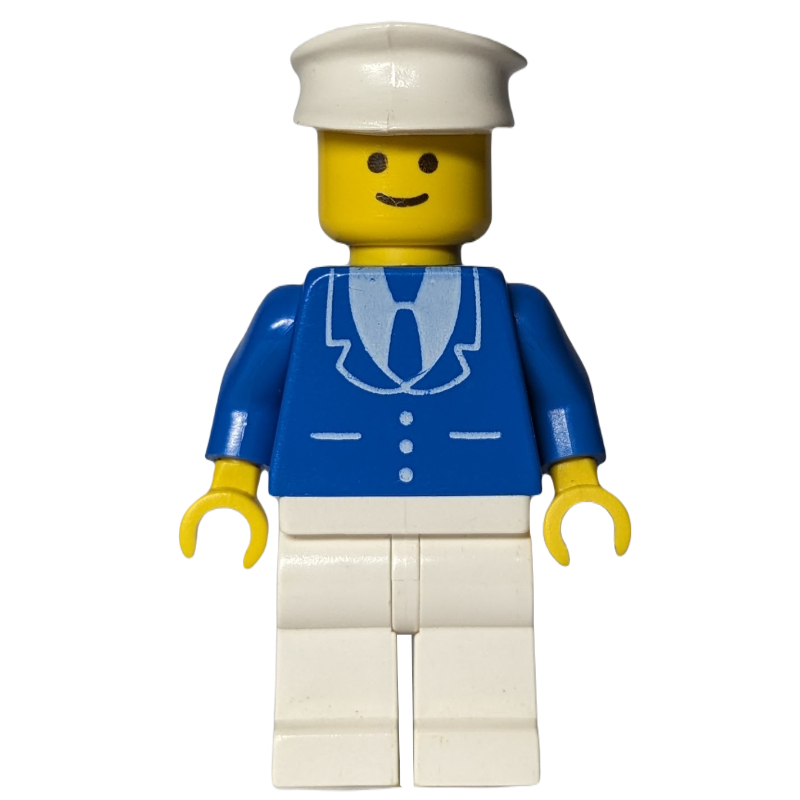 LEGO Man, Blue Jacket with Tie and Three Buttons, White Legs, White Hat (fig-008899)