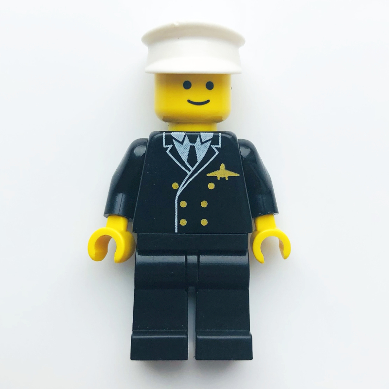 LEGO Pilot, Black Suit with Tie and Airplane Badge, White Hat (fig-008985)