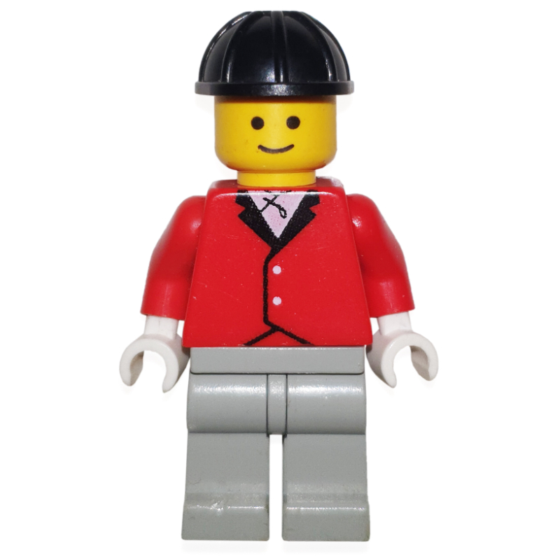 LEGO Man, Red Riding Jacket, Light Gray Legs, Black Hard Hat (3626a head) (fig-008991)