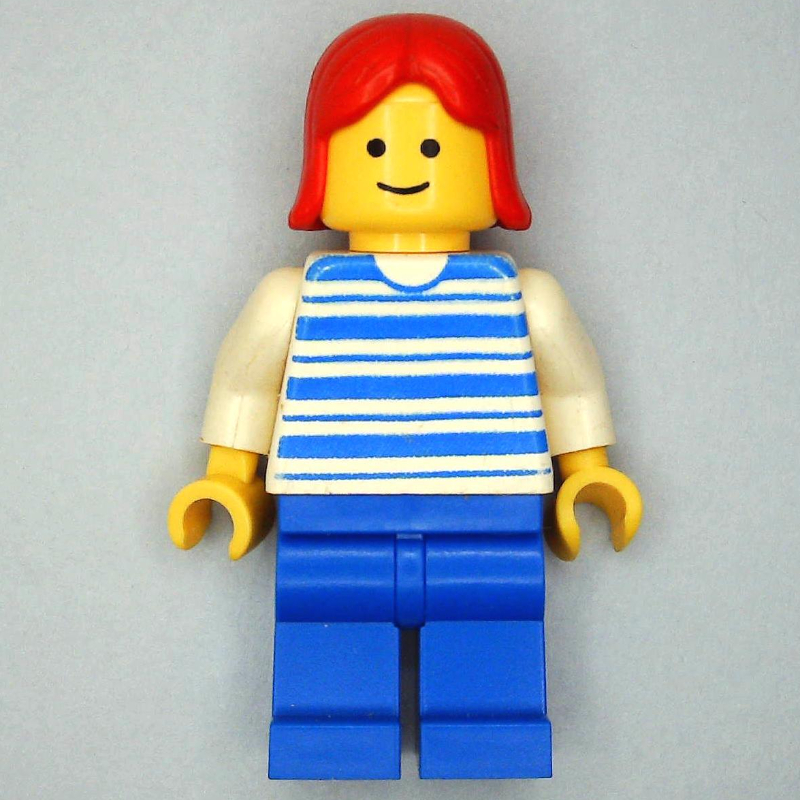 LEGO Woman, Blue and White Stripe Shirt, Blue Legs, Red Hair (fig-008995)