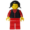 Woman, Black Vest over Red Top, Red Legs, Black Hair