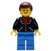 Man, Black Jacket over Red Shirt, Blue Legs, Brown Hair