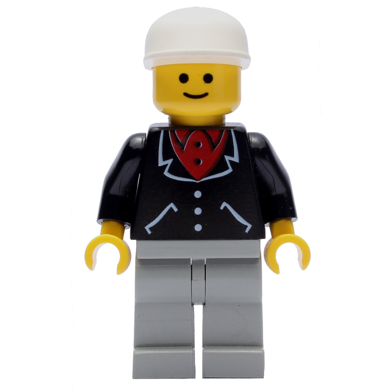 LEGO Man, Black Jacket over Red Shirt, Light Gray Legs, White Cap (fig-009000)