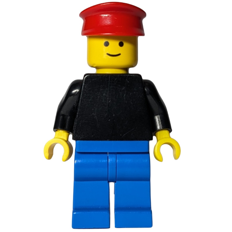 LEGO Man, Black Torso, Blue Legs, Red Hat (fig-009002)