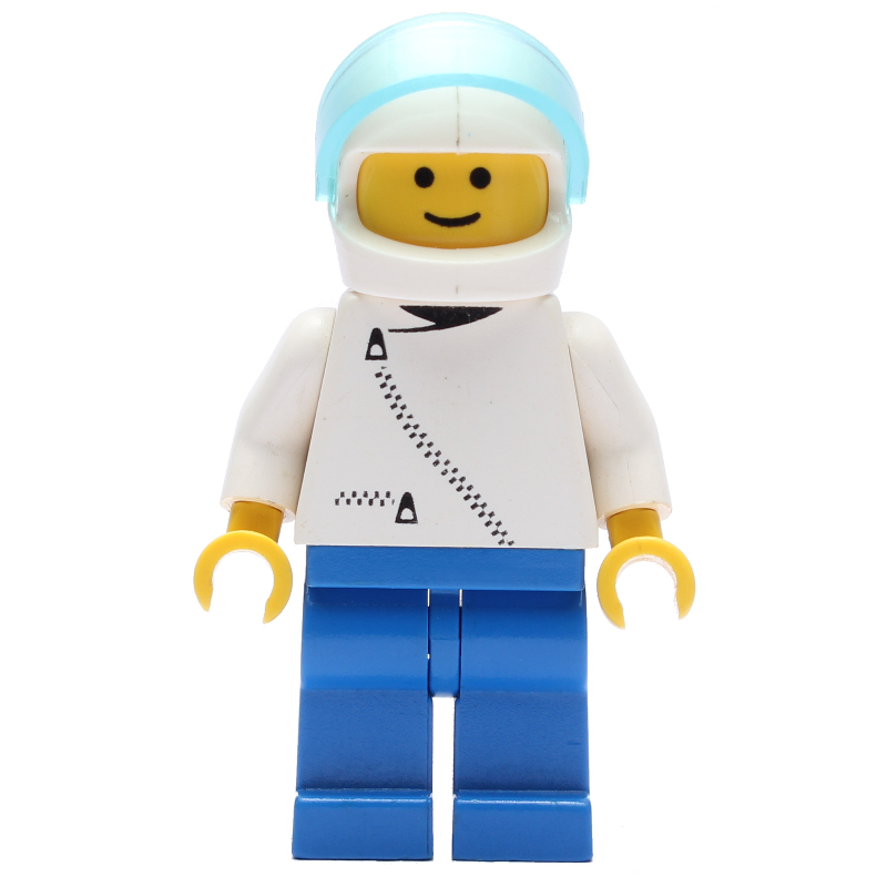 LEGO Man, White Jacket with Zipper, Blue Legs, White Helmet with Visor (fig-009005)