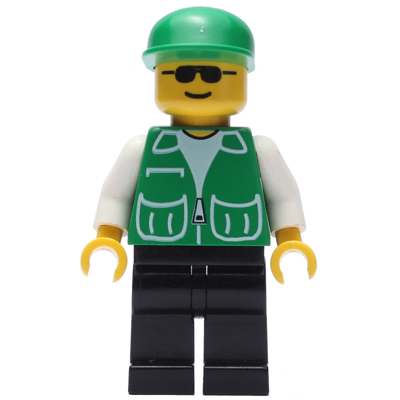 LEGO Man, Green Jacket, Black Legs, Green Cap, Sunglasses (fig-009008)
