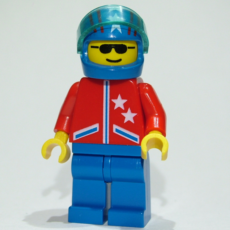 LEGO Man, Red Jacket with Stars, Blue Legs, Blue Helmet with Stars and Visor, Sunglasses (fig-009009)