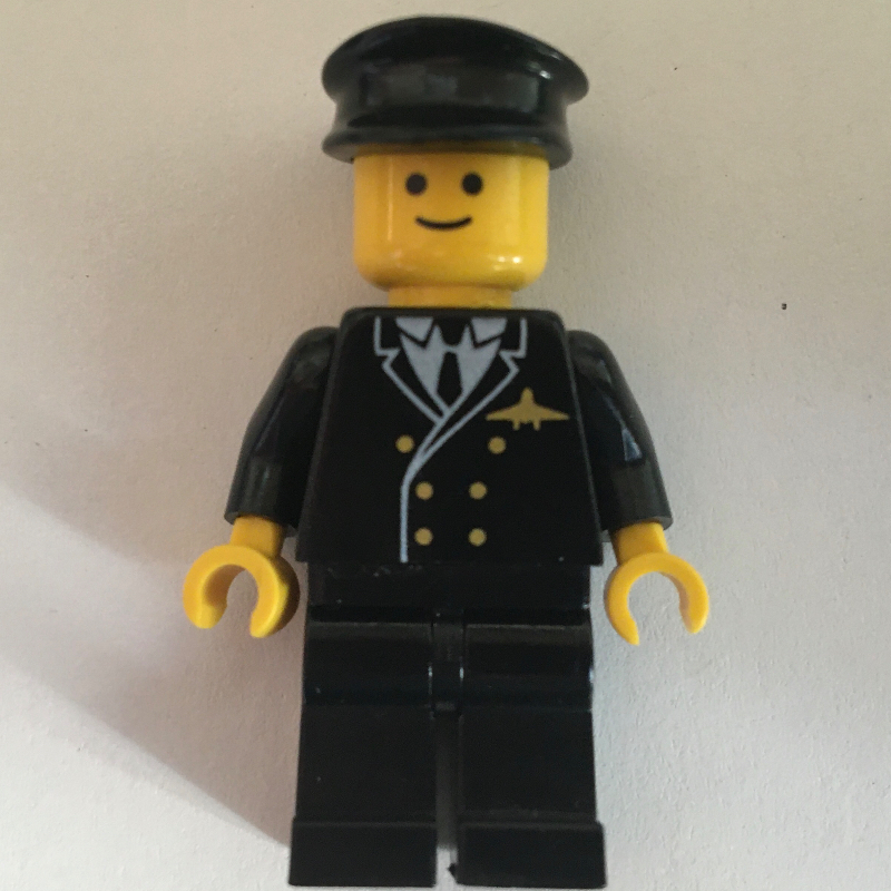 LEGO Pilot, Black Suit with Tie and Airplane Badge, Black Hat (3626b Head) (fig-009011)