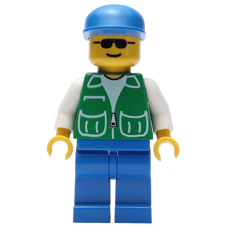 LEGO Man, Green Jacket, Blue Legs, Blue Cap, Sunglasses (fig-009013)
