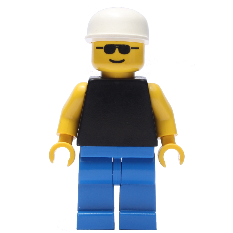 LEGO Man, Black Torso, Blue Legs, White Cap, Sunglasses (fig-009014)