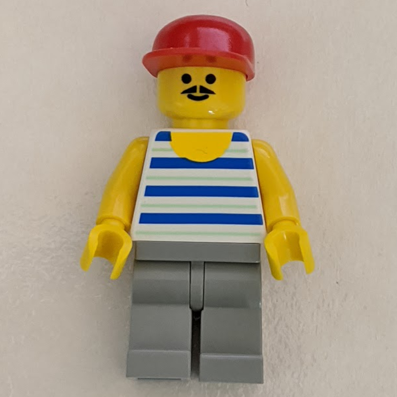 LEGO Man, Blue and White Striped Tank Top, Red Cap, Moustache (fig-009018)