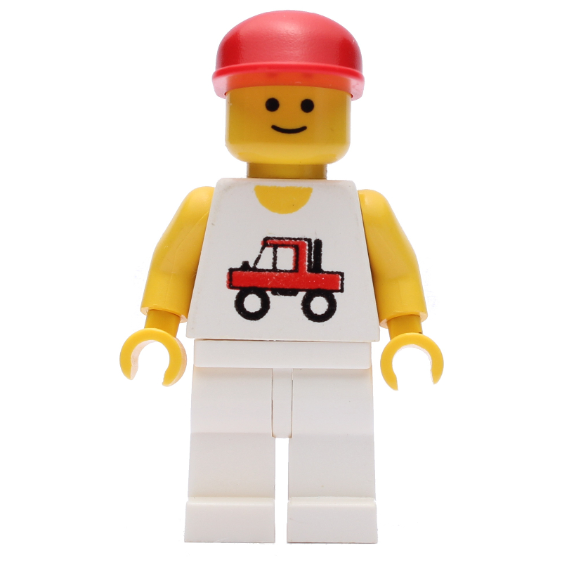 LEGO Man, White Vest with Truck, White Legs, Red Cap (fig-009029)