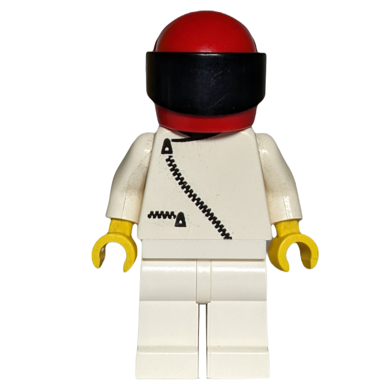 LEGO Racer, White Jacket with Zipper, White Legs, Red Helmet with Visor (fig-009038)