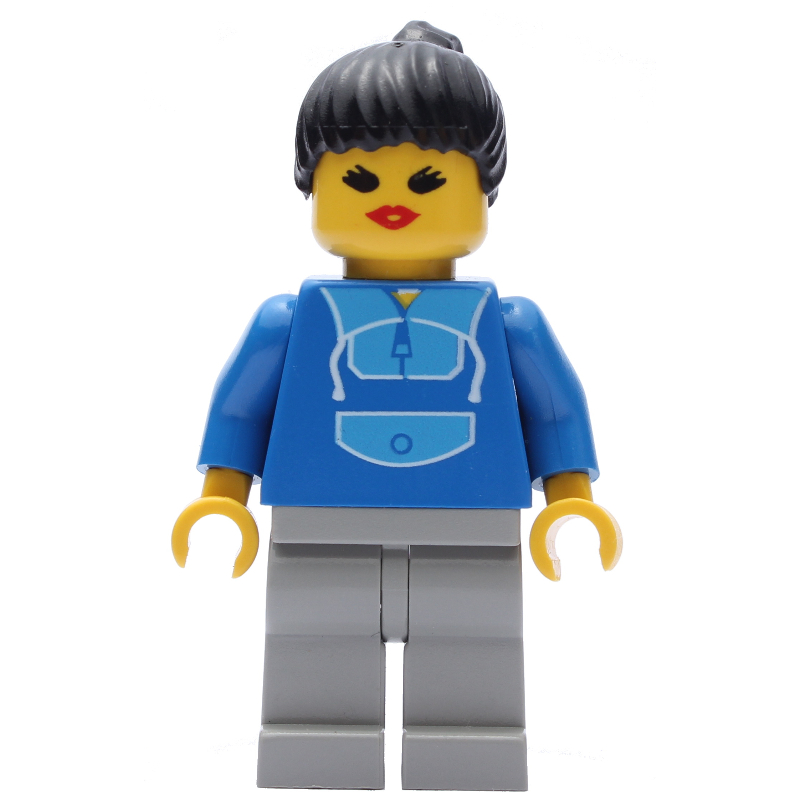 LEGO Woman, Blue and Light Gray Jogging Suit, Black Hair (fig-009043)