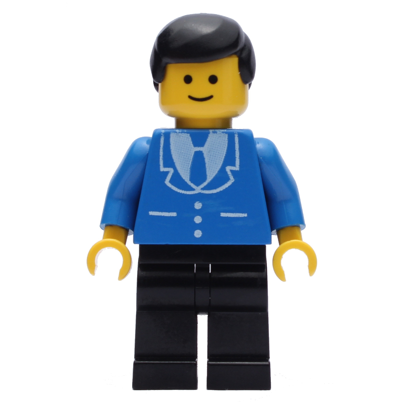 LEGO Man, Blue Jacket with Tie and Three Buttons, Black Legs, Black Hair (3626b Head) (fig-009045)