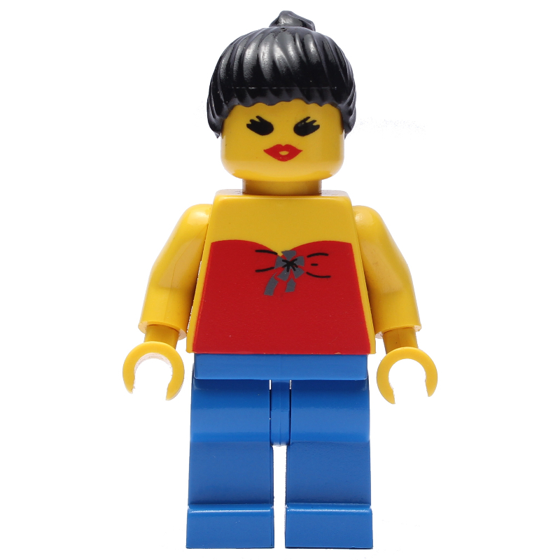 LEGO Woman, Red Halter Top, Blue Legs, Black Hair (fig-009046)