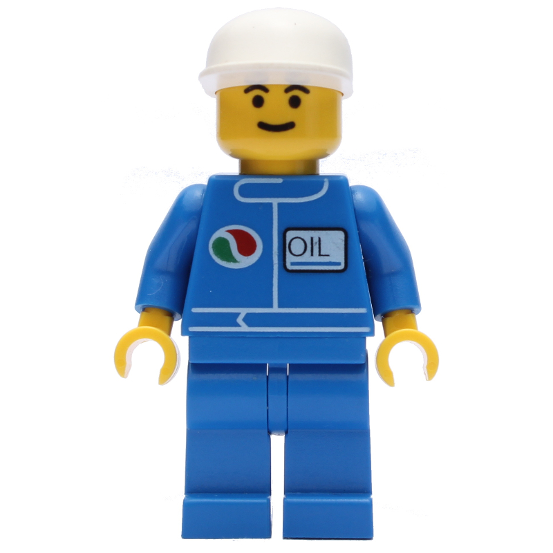 LEGO Man, Blue Jumpsuit with Octan Logo, White Cap (fig-009049)