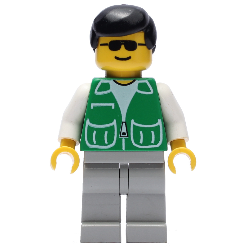 LEGO Man, Green Jacket, Light Gray Legs, Black Hair, Sunglasses (fig-009052)