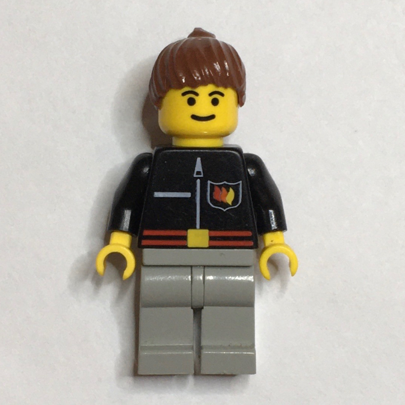 LEGO Firewoman, Black Fire Jacket with Red Belt and Badge, Brown Hair (fig-009122)