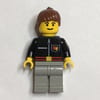 Firewoman, Black Fire Jacket with Red Belt and Badge, Brown Hair