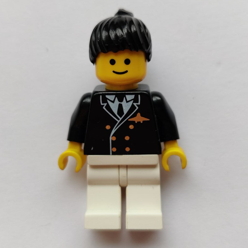 LEGO Pilot, Woman, Black Jacket with Tie and Airplane Badge, White Legs, Black Hair (fig-009124)