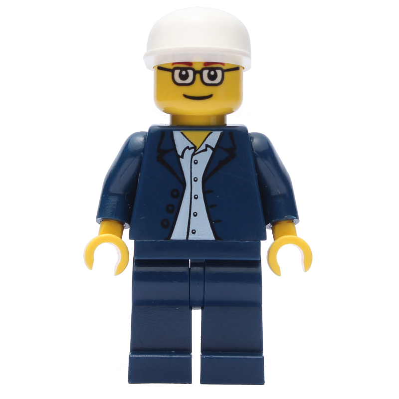 LEGO Man, Dark Blue Suit with no Tie, White Cap, Glasses (fig-009125)