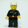 Fireman, Black Fire Jacket with Red Belt and Badge, White Helmet