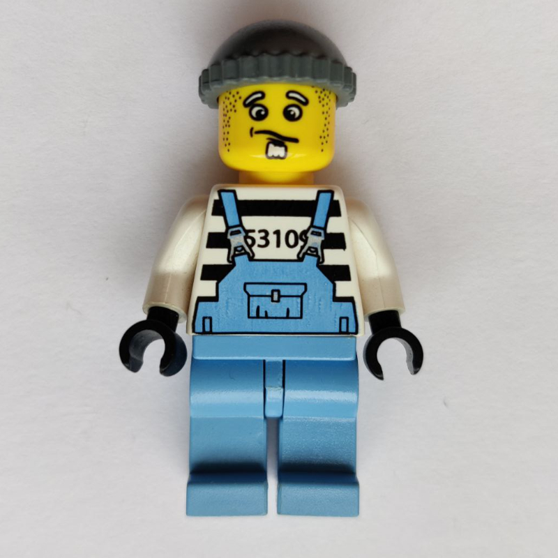 LEGO Criminal, Medium Blue Overalls over Prison Shirt (fig-009131)