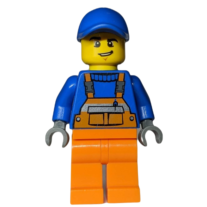 LEGO Worker - Blue Torso, Orange Overall, Blue Cap (fig-009150)
