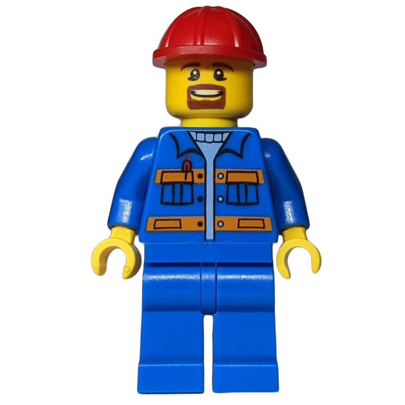LEGO Worker - Blue Torso, Blue Legs, Red Helmet, Beard (fig-009154)