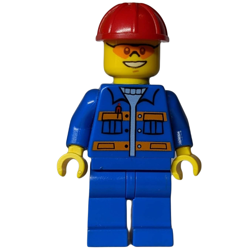 LEGO Worker - Blue Torso, Blue Legs, Red Helmet, Glasses (fig-009155)