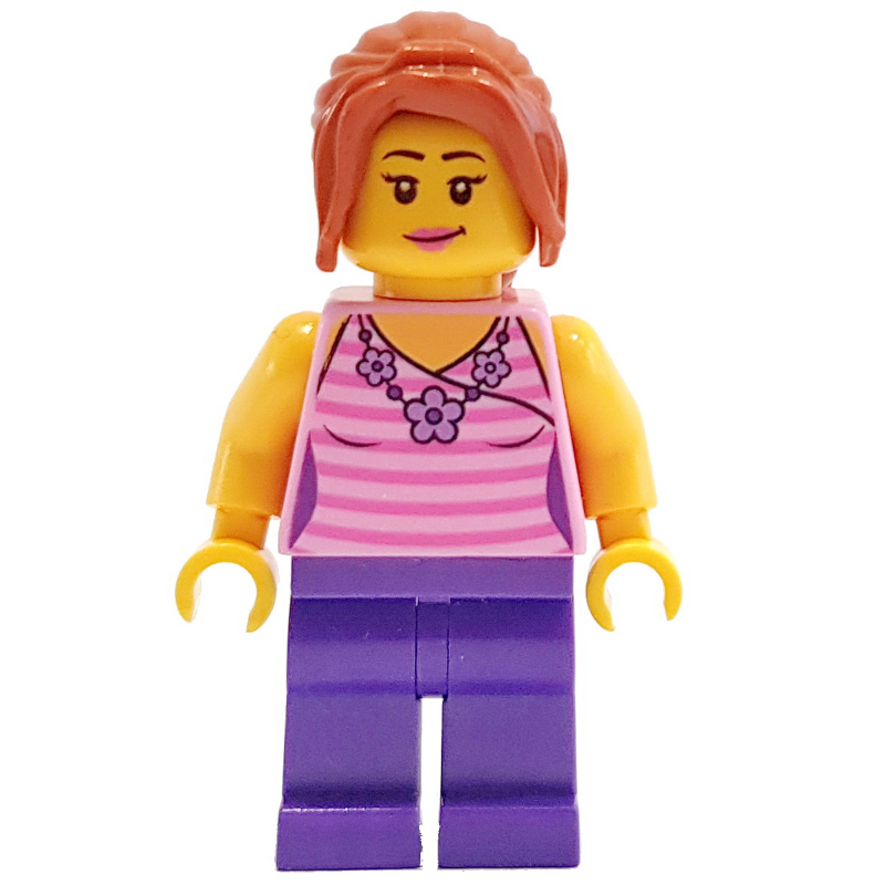 LEGO Bright Pink Torso, Dark Purple Legs, Dark Orange Hair (fig-009156)