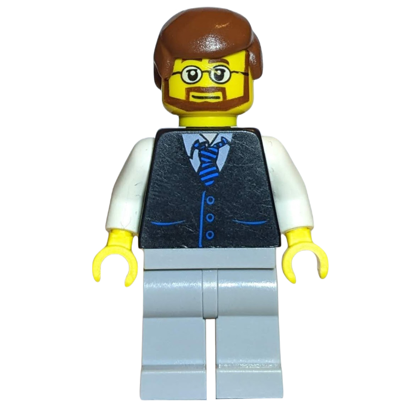 LEGO Black Torso, Light Bluish Grey Legs, Reddish Brown Hair (fig-009159)