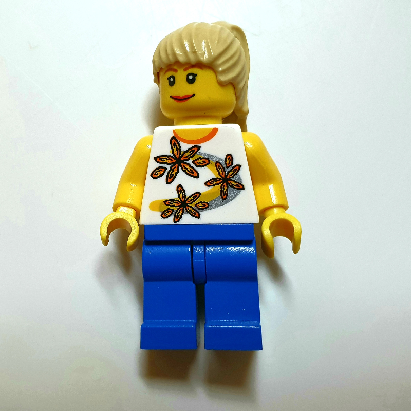 LEGO White Torso, Blue Legs, Tan Hair (fig-009161)