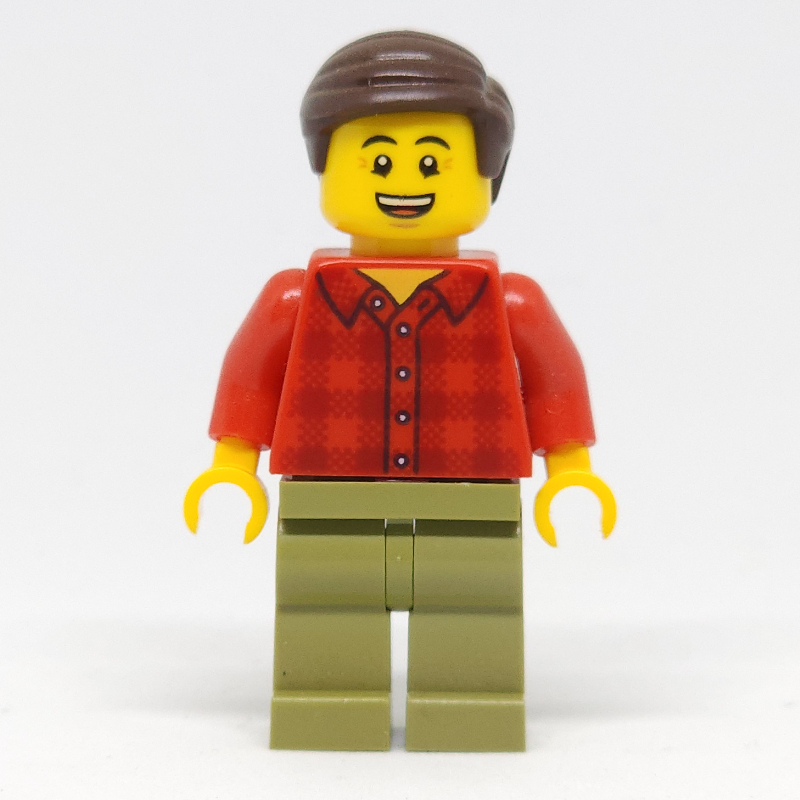 LEGO Red Torso, Olive Green Legs, Dark Brown Hair (fig-009164)