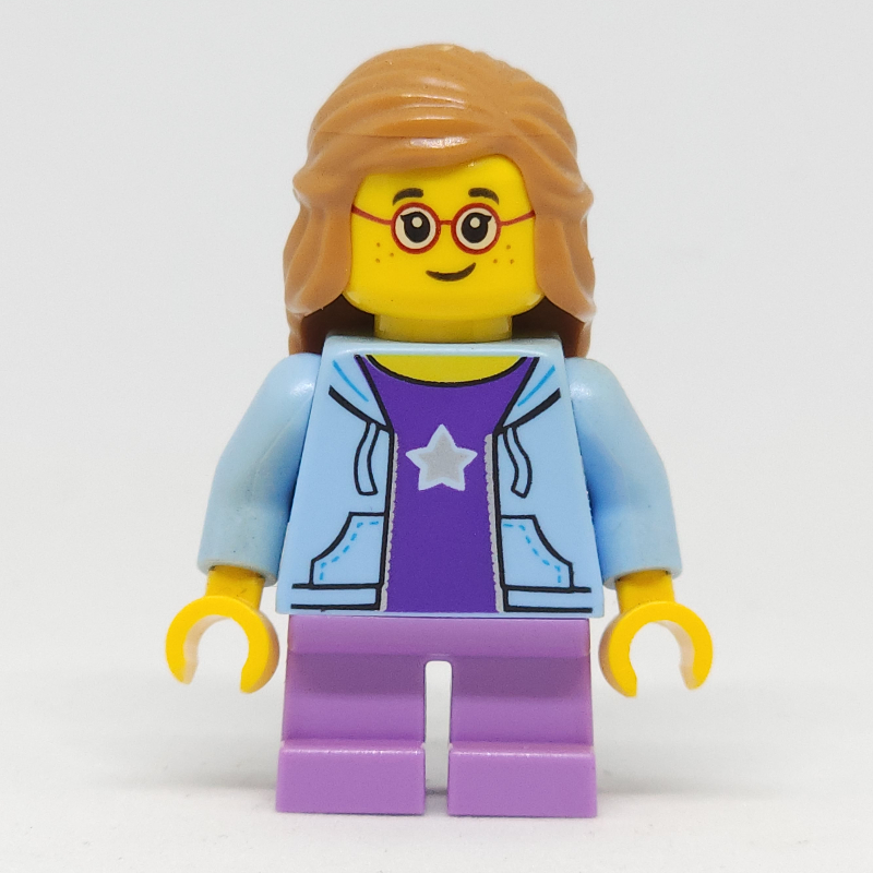 LEGO Kid, Bright Light Blue Torso, Medium Lavender Legs, Medium Nougat Hair (fig-009165)
