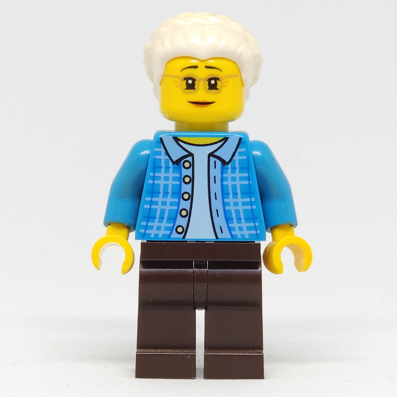 LEGO Dark Azure Torso, Dark Brown Legs, White Hair (fig-009167)