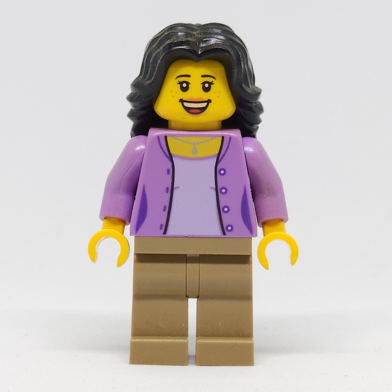 LEGO Lavender Torso, Dark Tan Legs, Black Hair (fig-009168)