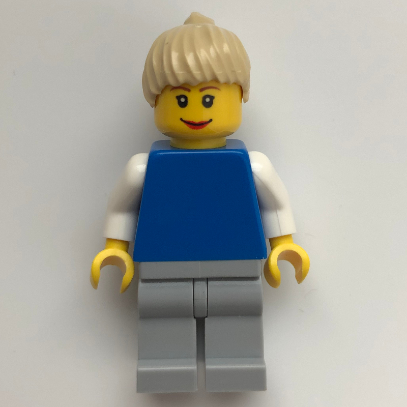 LEGO Blue Torso, Light Bluish Gray Legs, Tan Hair (fig-009170)