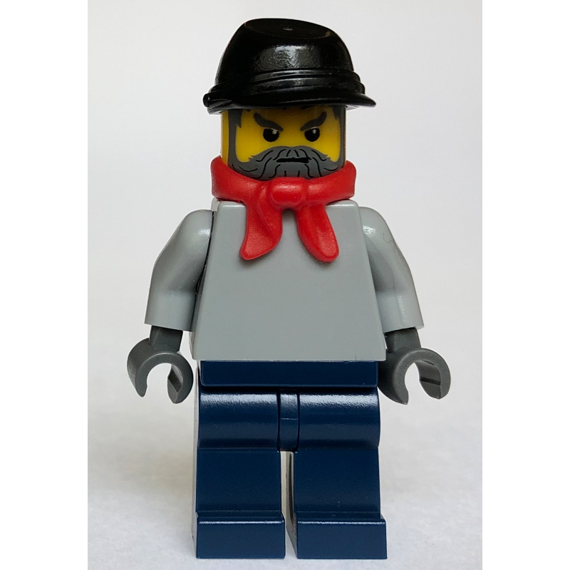 LEGO Train Worker - Light Bluish Grey Torso, Dark Blue Legs, Red Scarf, Black Kepi (fig-009171)