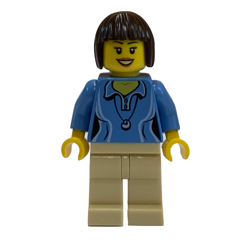 LEGO Medium Blue Torso, Tan Legs, Dark Brown Hair (fig-009175)