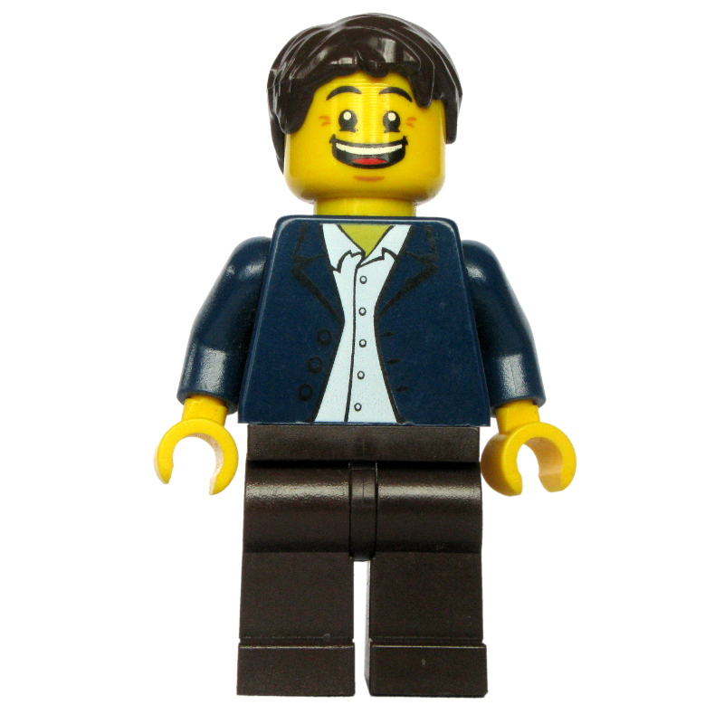 LEGO Dark Blue Torso, Dark Brown Legs, Dark Brown Hair (fig-009177)