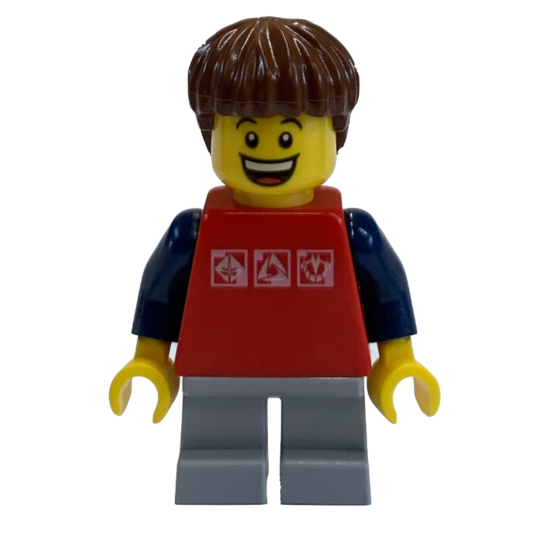 LEGO Kid - Red Torso, Light BLuish Grey Legs, Reddish Brown Hair (fig-009178)
