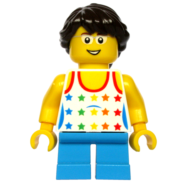 LEGO Kid - White Torso, Dark Azure Legs, Dark Brown Hair (fig-009179)